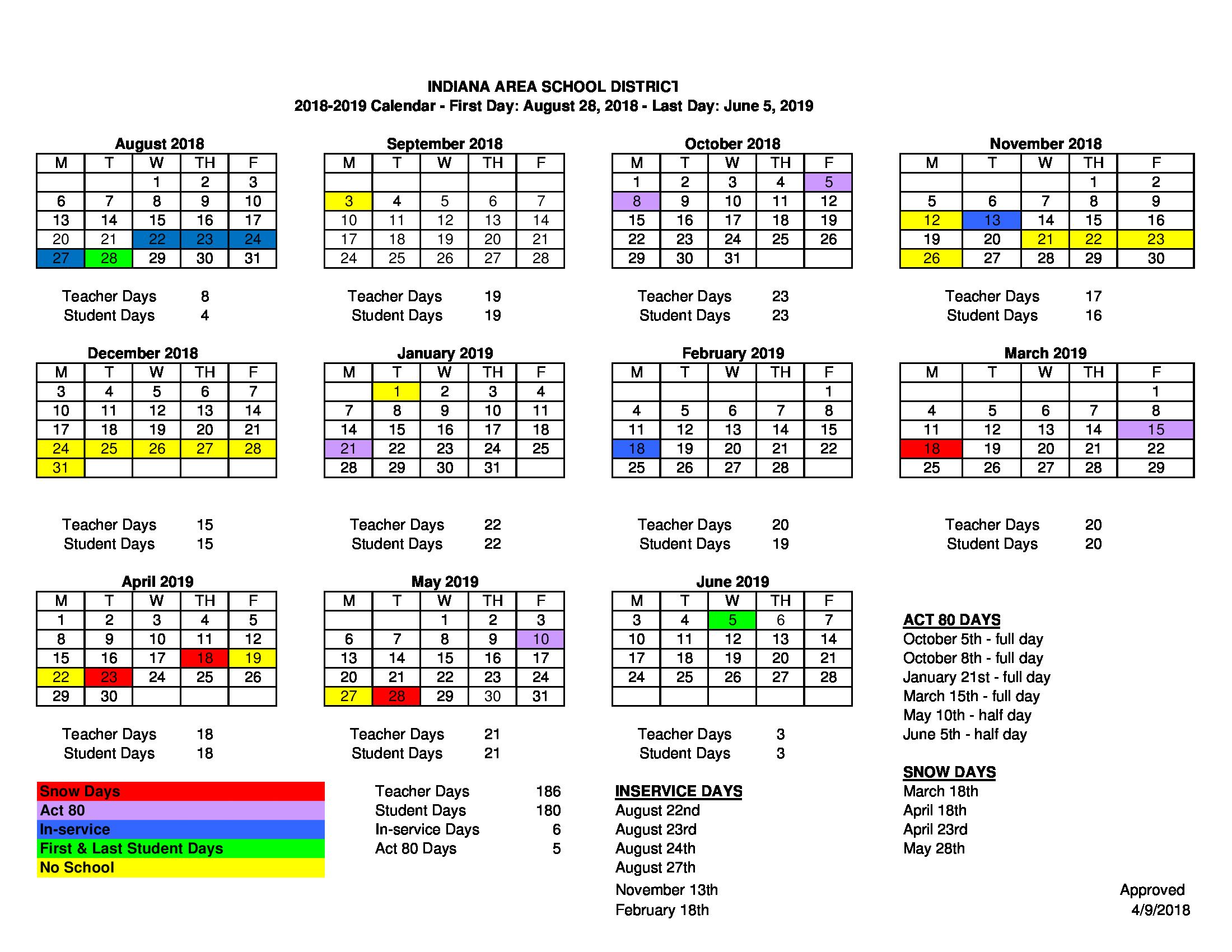 2018-19 IASD School Calendar